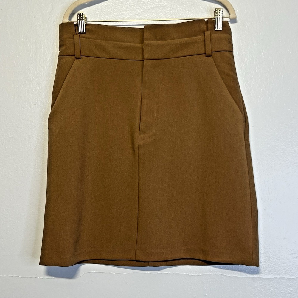 Banana Republic Skirt Sz 10 Dark Camel Straight High Rise Stretch Knee Length